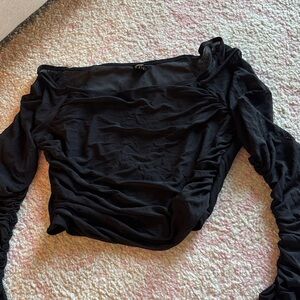 SHEIN Black Ruched Long Sleeve Blouse